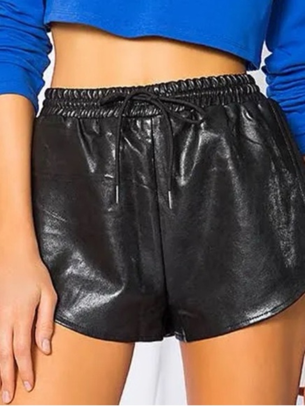 superdown Black Faux Leather Drawstring Athletic Shorts